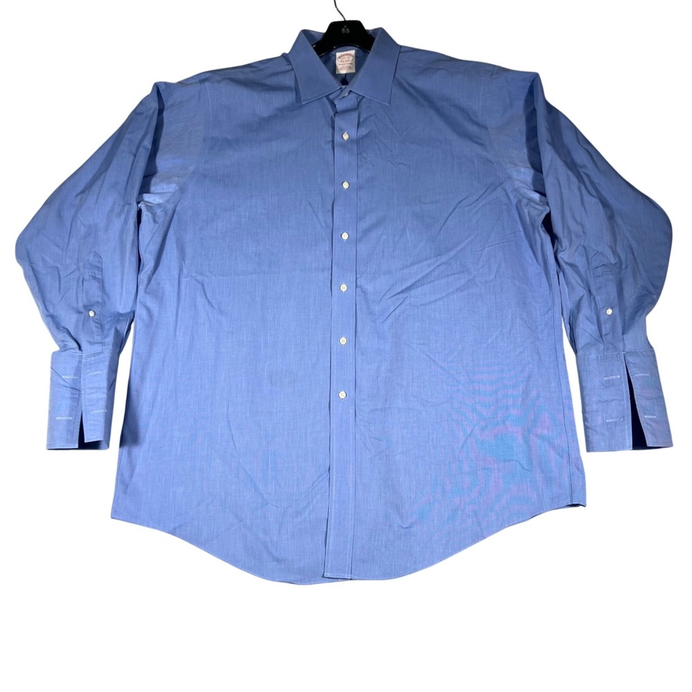 Brooks Brothers Traditional Fit Non-Iron Supima Cotton Blue Dress Shirt 17.5-34 - Picture 1 of 16